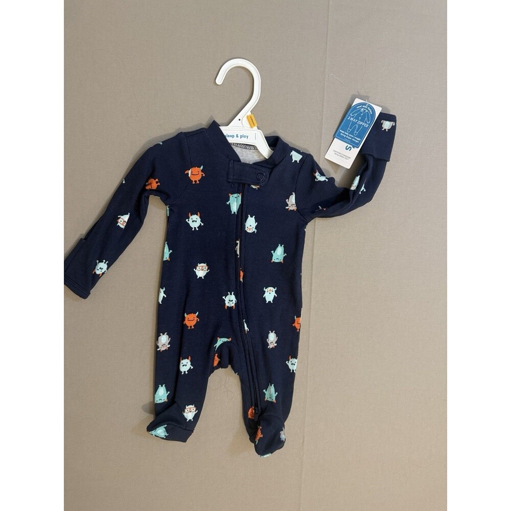 Carter's Navy Monster Newborn 2-Way Zip Cotton Sleep Play